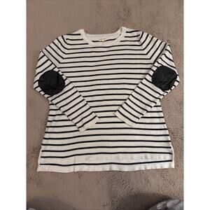 Maison Jules Women Sweater Size L Cream Preppy Black Stripe Long Sleeve Knit Top